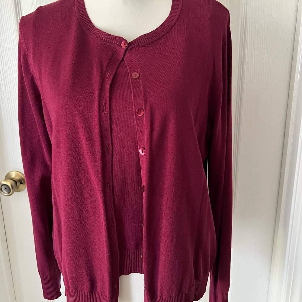 August Silk Burgundy Cardigan Plus Pullover Sweater